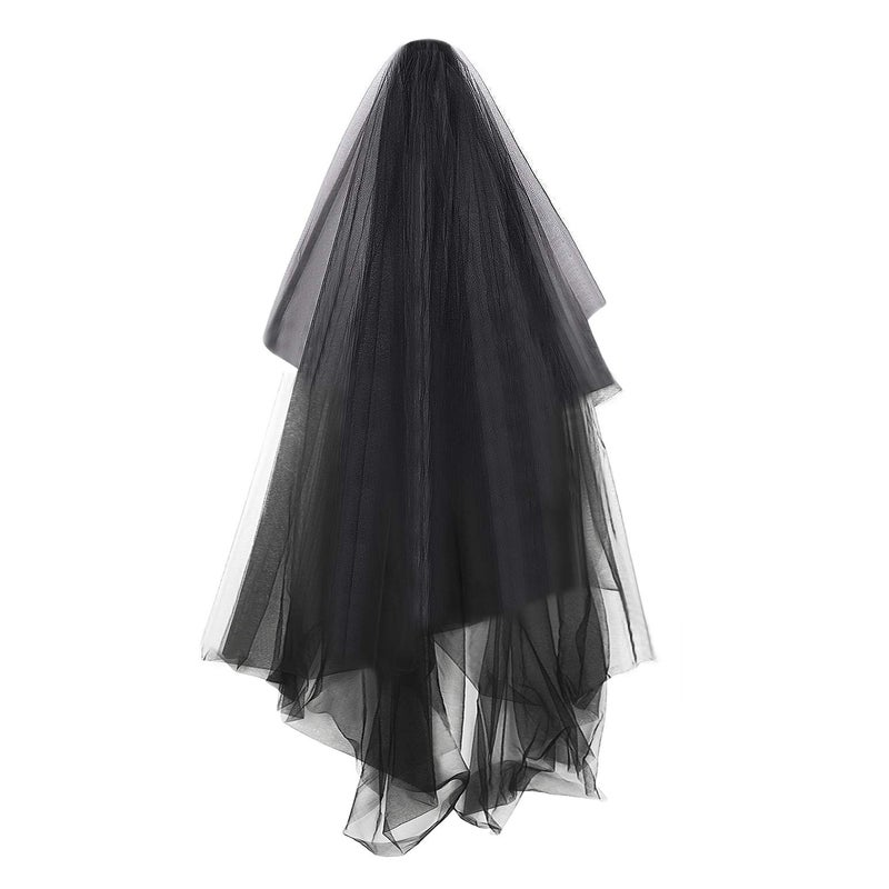 Holiberty 1 Tier Black Bridal Veil 16ft Long Gothic Sheer Lace Cathedral Wedding Dress Shawl Tulle Headdress Halloween Witch Costumes Headpiece Mantilla Bride Chapel Veils Hair Accessories for Women Ladies - Image 3